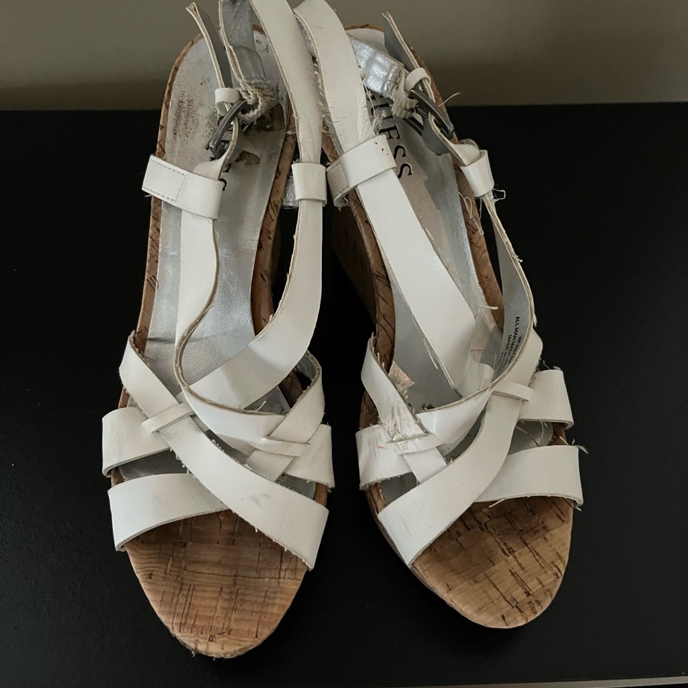 Guess White Wedge Sandals with Criss-Cross Straps
